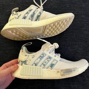 Adidas NMD R1 white and blue sneakers